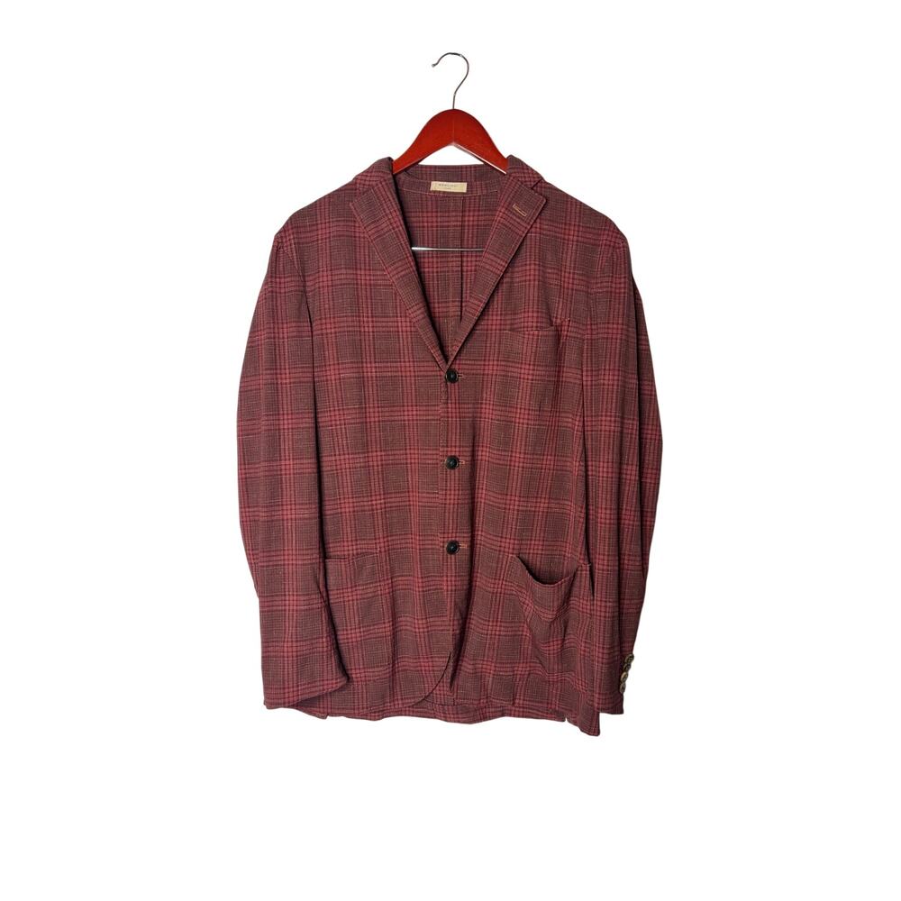 Boglioli K Jacket Mens 50 US 40 Red Plaid Wool Linen Blazer Made Italy N2902J